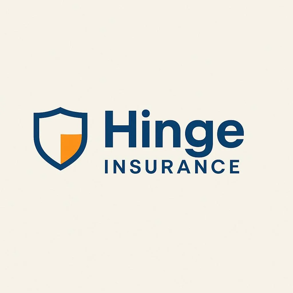 Hinge Insurance logo — shield with orange hinge accent